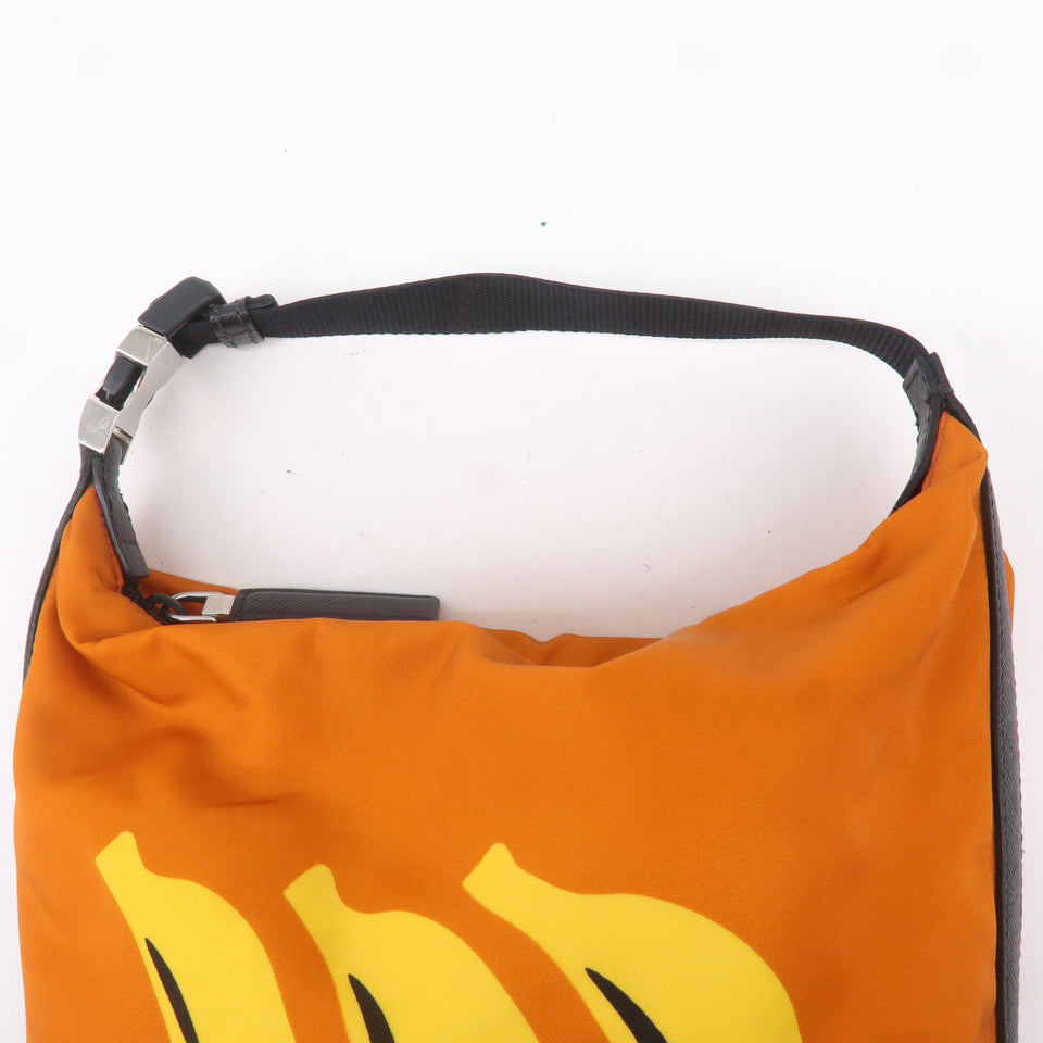Prada Leather Nylon Hand Bag  Shoulder Bag Orange Black