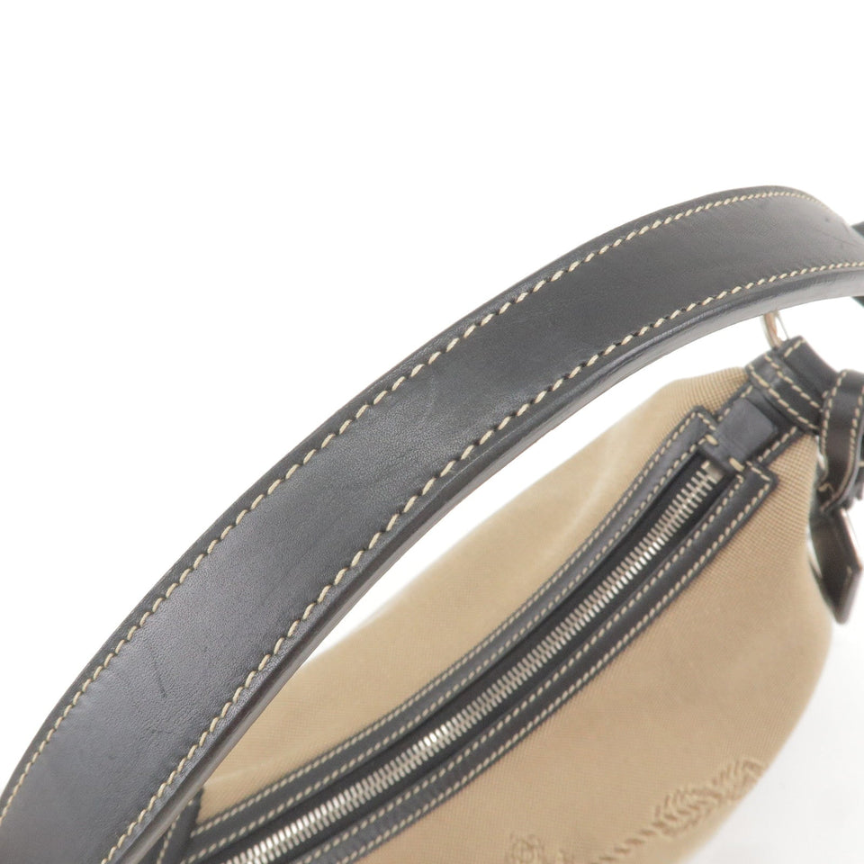 Prada Logo Jacquard Leather Shoulder Bag Beige Black BR3430