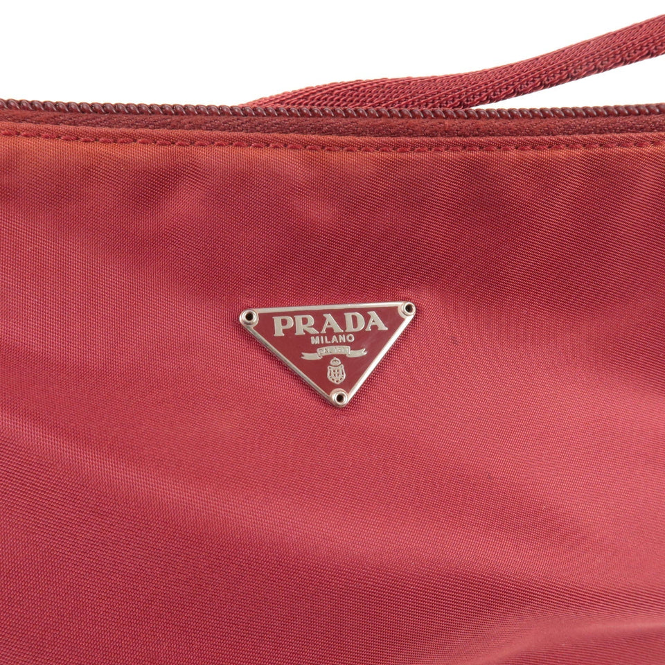 Prada Logo Nylon Hand Bag Shoulder Bag Pouch Purse Red