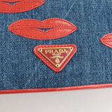 Prada Denim Leather Lip Motif Clutch Bag Pouch Blue BP489B