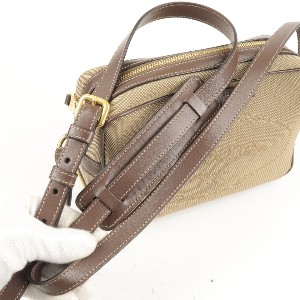 Prada Logo Jacquard Leather Shoulder Bag Beige Brown 1BH089