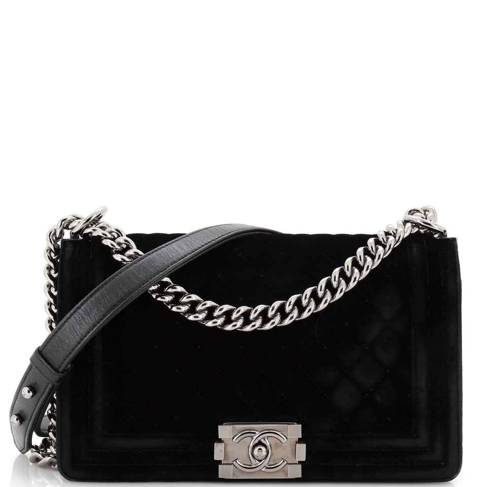 CHANEL Boy Flap Bag Quilted Velvet Old Medium