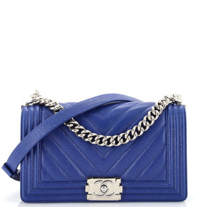 CHANEL Boy Flap Bag Chevron Caviar Old Medium