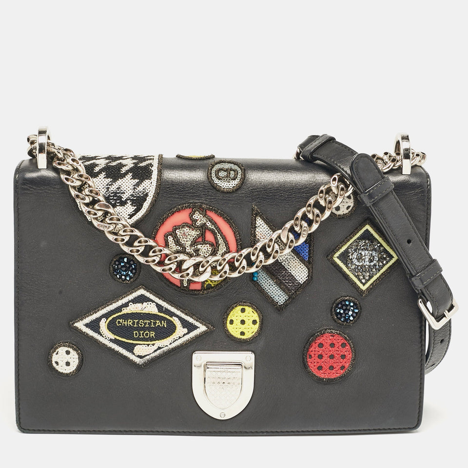 Dior Black Leather Medium Patch Diorama Shoulder Bag