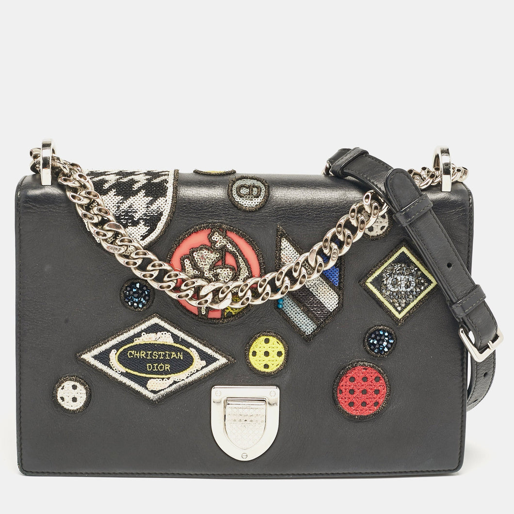 Dior Black Leather Medium Patch Diorama Shoulder Bag