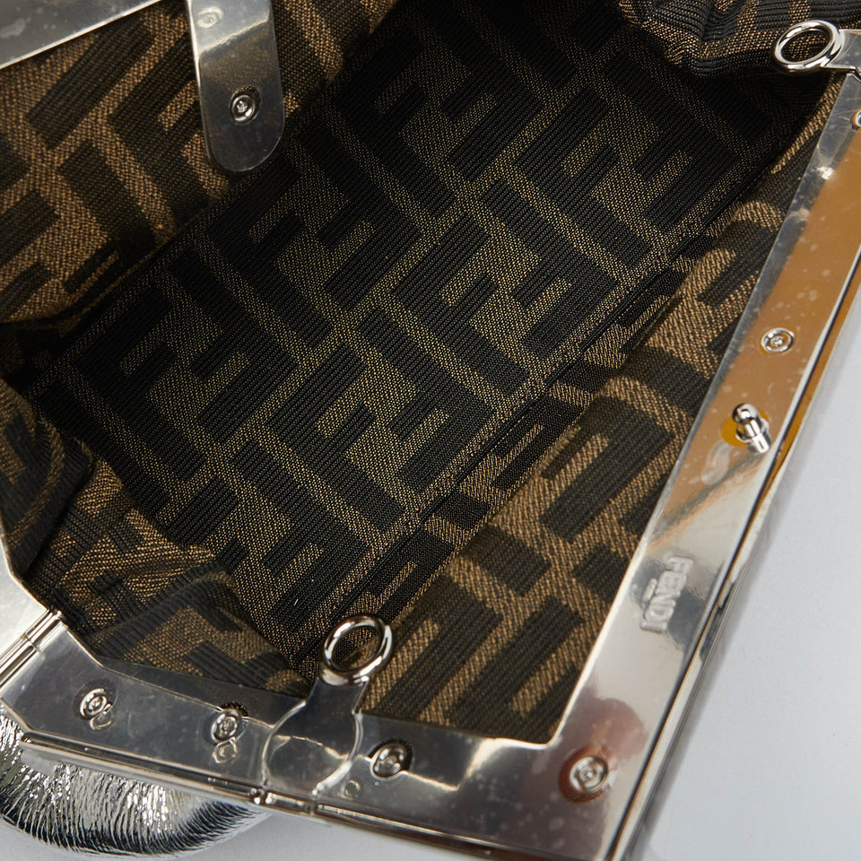 Fendi Silver Laminated Leather Small First Clutch