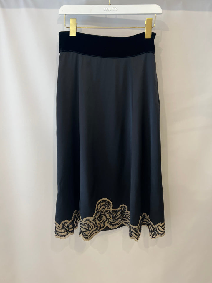 Prada Black Silk Lingerie Top and Midi Skirt Set with Embroidery Details Size IT 42 (UK 10)