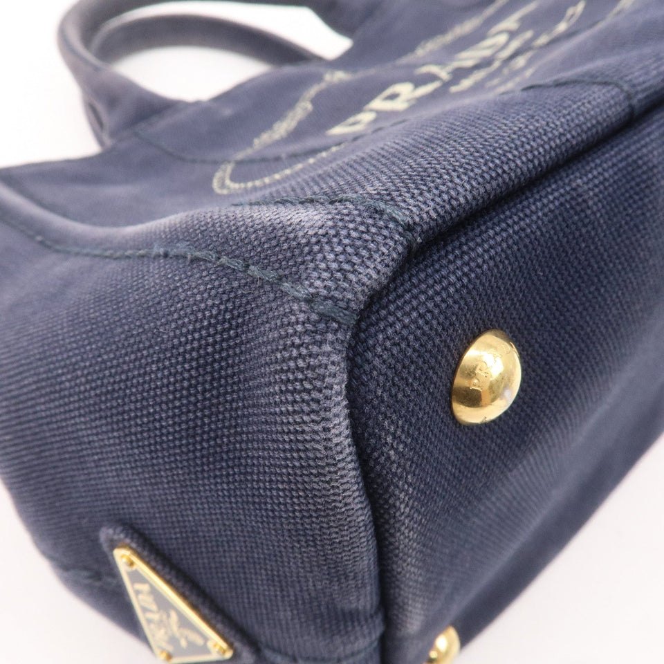 Prada Canapa Mini Canvas 2Way Tote Bag Hand Bag Navy 1BG439