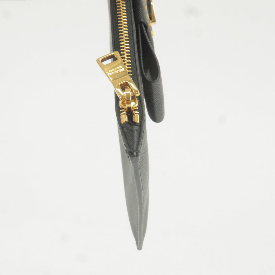 Prada Logo Leather Ribbon Pouch Cosmetics Bag NERO Black