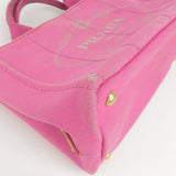 Prada Logo Canapa Mini Canvas Hand Bag Tote Bag Pink