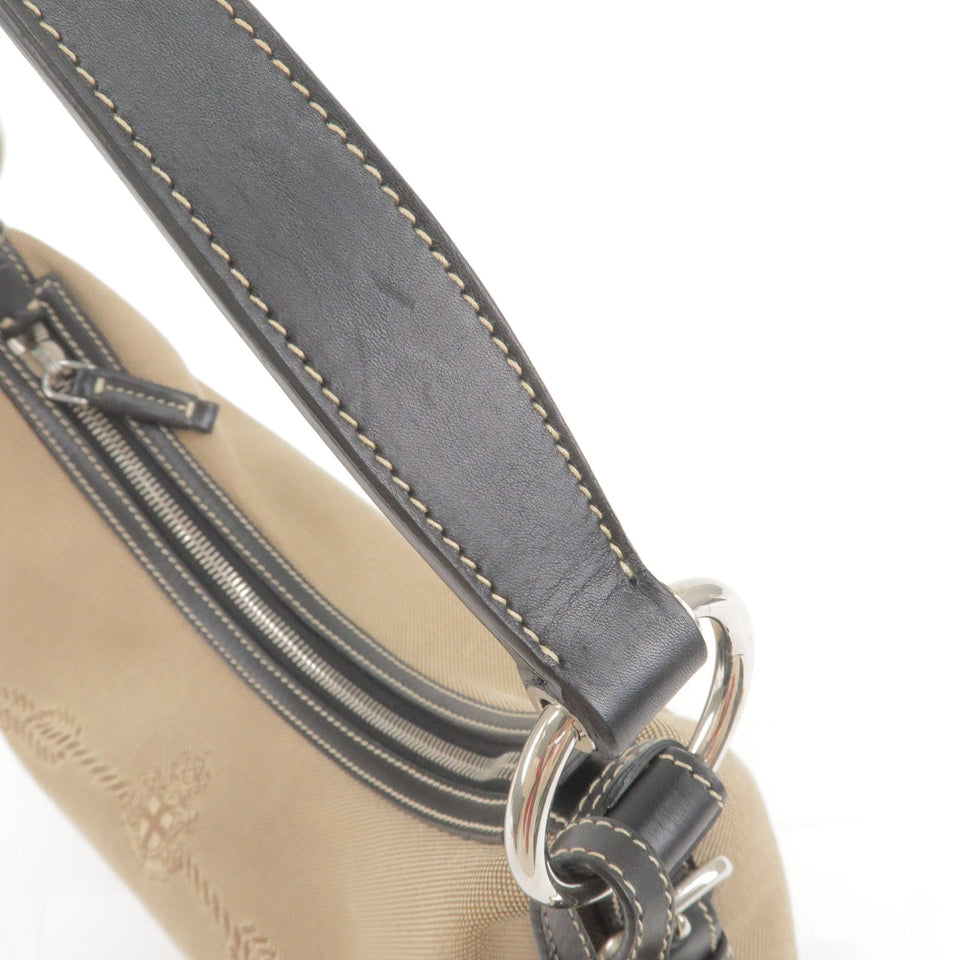 Prada Logo Jacquard Leather Shoulder Bag Beige Black BR3430