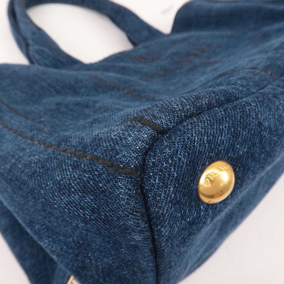 Prada Canapa Denim Tote Bag Hand Bag Denim Blue B1877B