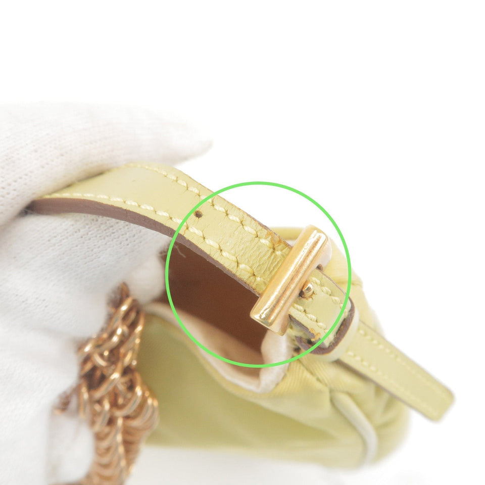 Prada Logo Nylon Leather Chain Shoulder Bag Yellow BR0104