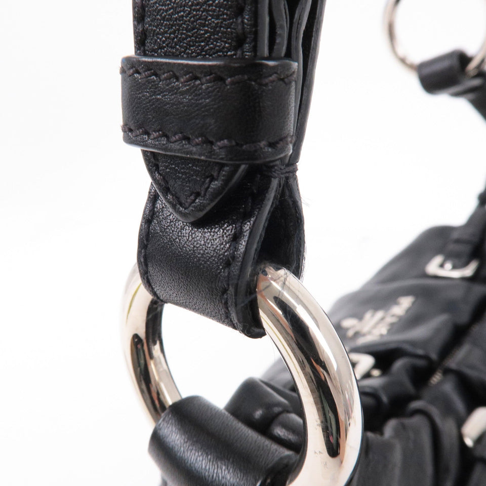Prada Leather Shoulder Bag Black with Charm