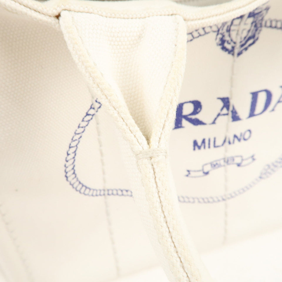Prada Canapa Mini Canvas 2Way Tote Bag Hand Bag White 1BG439