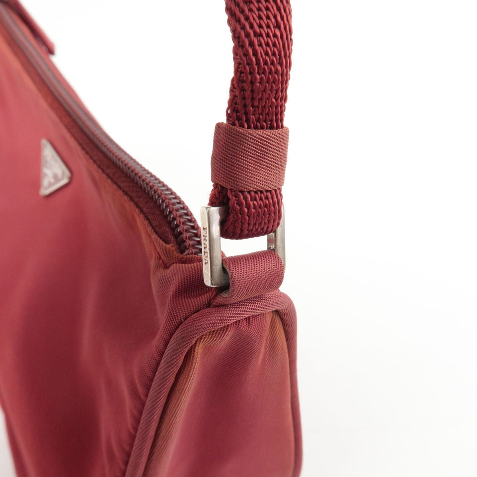 Prada Logo Nylon Hand Bag Shoulder Bag Pouch Purse Red