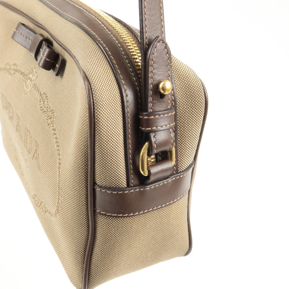 Prada Logo Jacquard Leather Shoulder Bag Beige Brown 1BH089