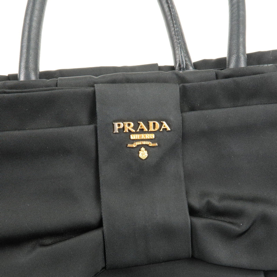 Prada Nylon Leather Ribbon Hand Bag Tote Bag NERO Black BN1601