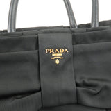 Prada Nylon Leather Ribbon Hand Bag Tote Bag NERO Black BN1601