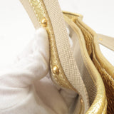 Prada Logo Jacquard Leather 2Way Hand Bag Beige Gold BN1453