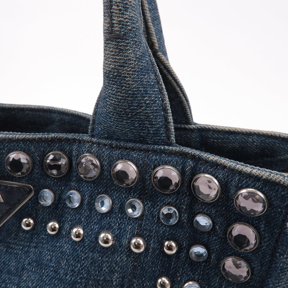 Prada Denim Bijou Canapa Mini Canvas 2Way Hand Bag Blue 1BG439