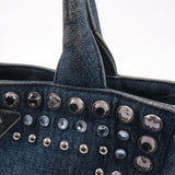 Prada Denim Bijou Canapa Mini Canvas 2Way Hand Bag Blue 1BG439