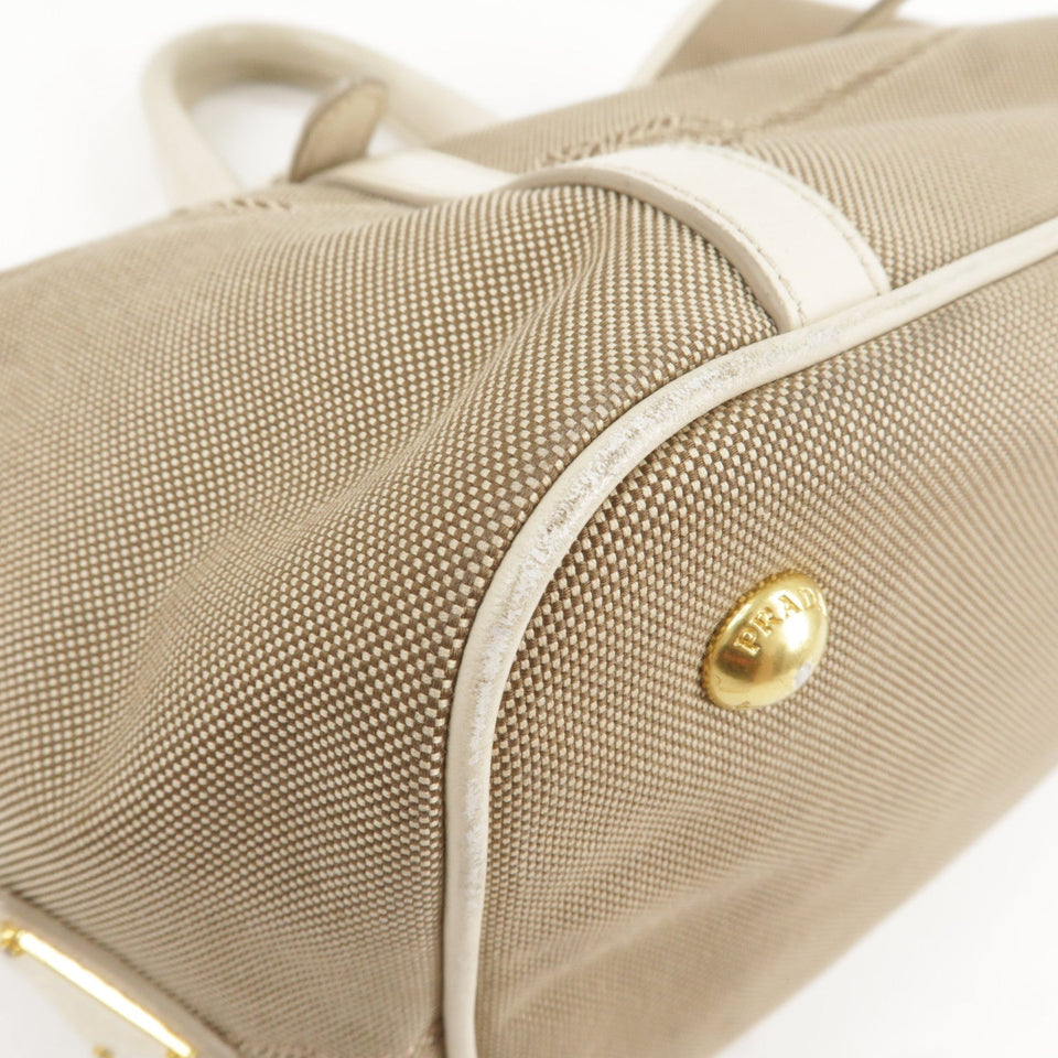 Prada Logo Jacquard Leather 2Way Bag Hand Bag Beige BN1841