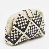 Bottega Veneta Off White/black Intrecciato Leather Lauren 1980 Clutch