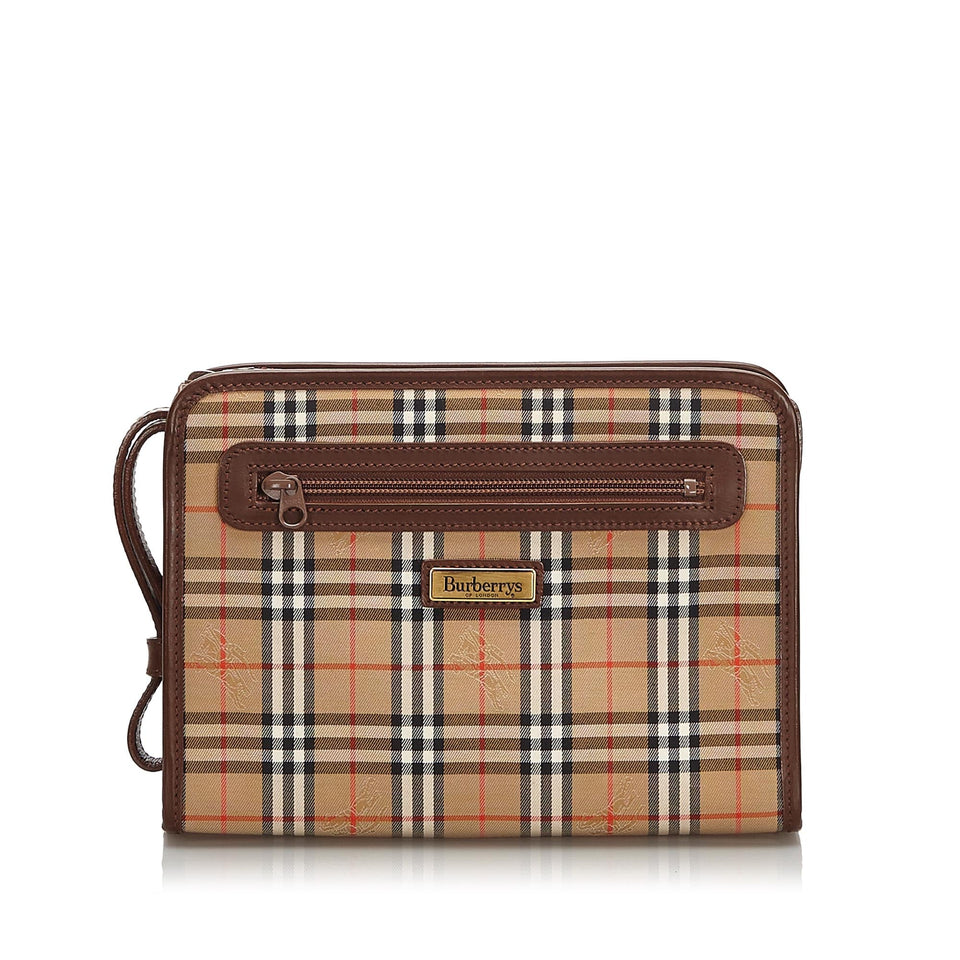 Burberry Brown Canvas Fabric Haymarket Check Clutch Bag United Kingdom