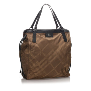 Burberry Brown Nylon Fabric Plaid Buckleigh Tote Bag United Kingdom