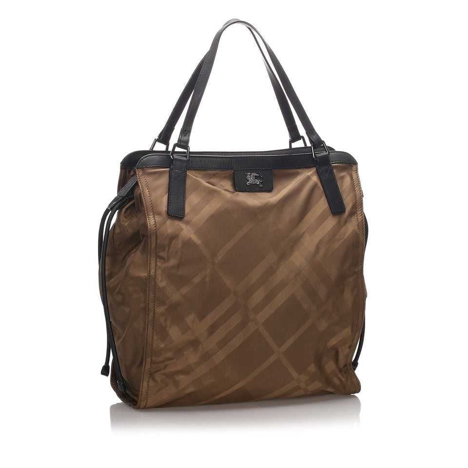 Burberry Brown Nylon Fabric Plaid Buckleigh Tote Bag United Kingdom