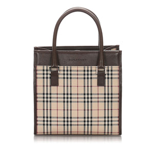 Burberry Brown Beige Canvas Fabric House Check Tote Bag United Kingdom