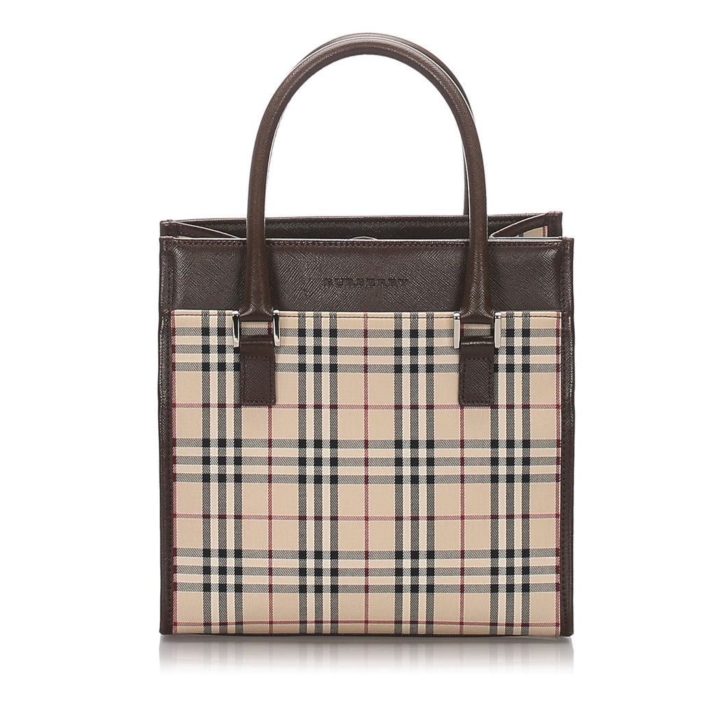 Burberry Brown Beige Canvas Fabric House Check Tote Bag United Kingdom