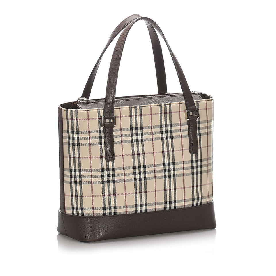 Burberry Brown Beige Canvas Fabric House Check Handbag United Kingdom