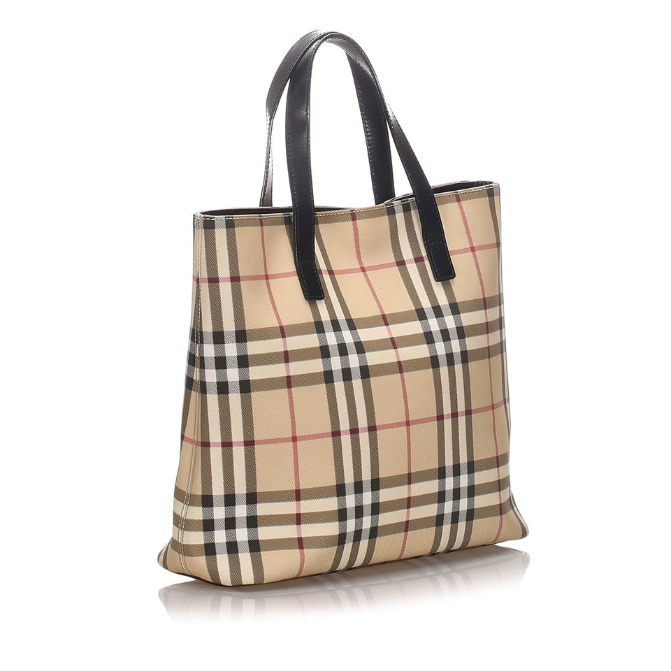 Burberry Brown Beige Canvas Fabric House Check Tote Bag United Kingdom