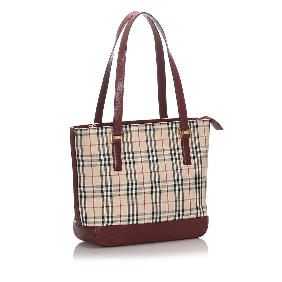 Burberry Brown Beige Canvas Fabric House Check Tote Bag United Kingdom