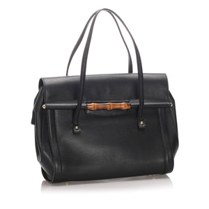 Gucci Black Calf Leather Bamboo Bullet Tote Bag Italy