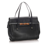 Gucci Black Calf Leather Bamboo Bullet Tote Bag Italy