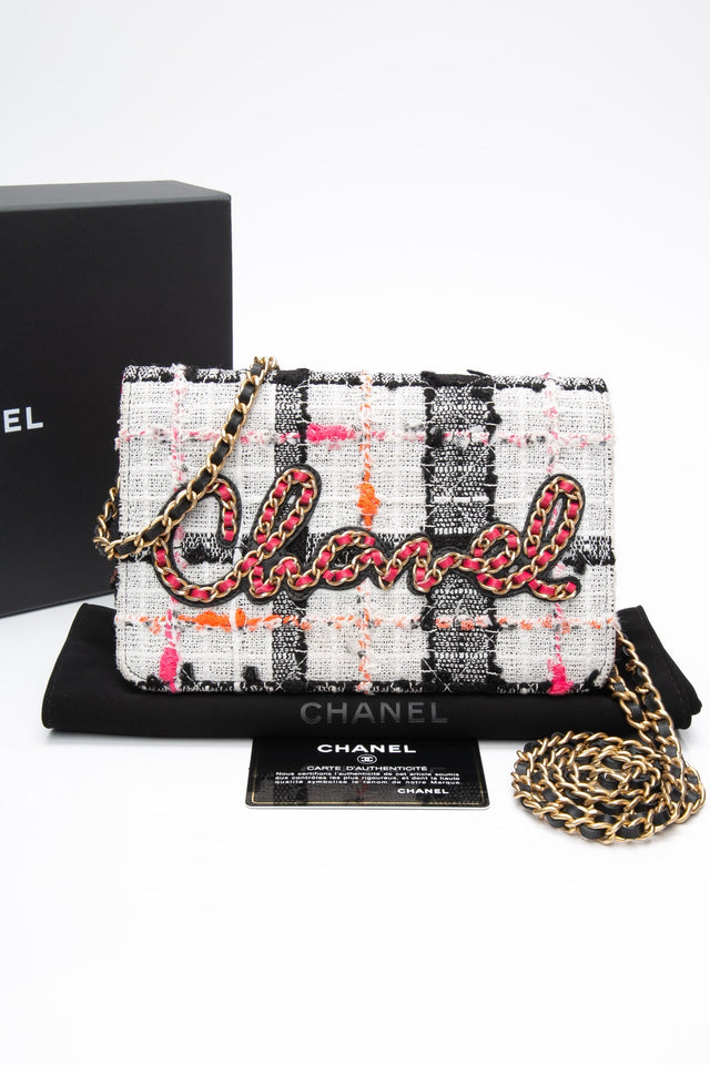 CHANEL Multicolor Tweed Logo Wallet On Chain WOC