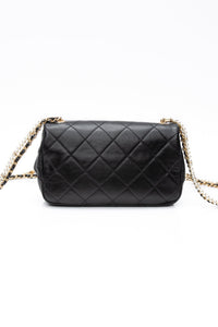 CHANEL Small Black Crystal Pearls Chain Lambskin Quilted Flap Bag