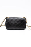 CHANEL Small Black Crystal Pearls Chain Lambskin Quilted Flap Bag