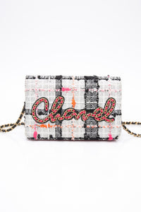 CHANEL Multicolor Tweed Logo Wallet On Chain WOC