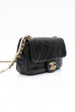 CHANEL Small Black Crystal Pearls Chain Lambskin Quilted Flap Bag