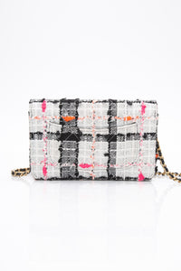 CHANEL Multicolor Tweed Logo Wallet On Chain WOC