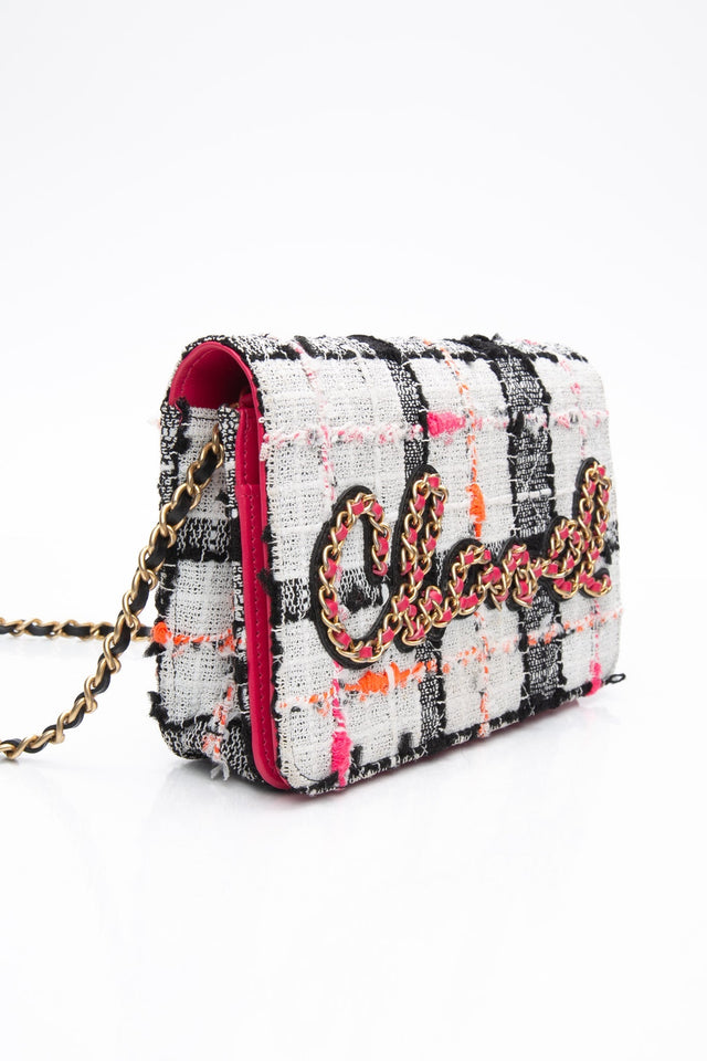 CHANEL Multicolor Tweed Logo Wallet On Chain WOC
