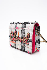 CHANEL Multicolor Tweed Logo Wallet On Chain WOC