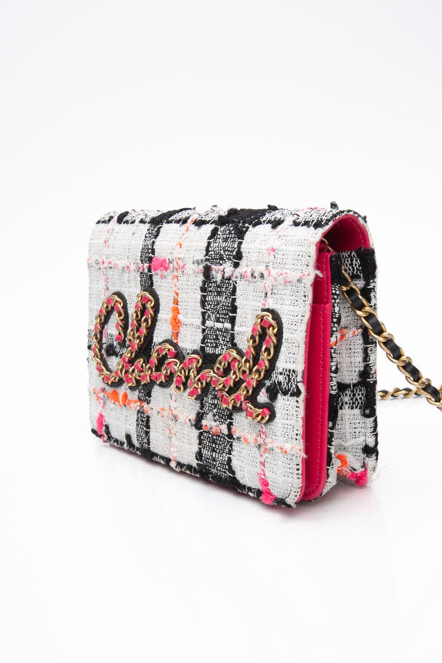 CHANEL Multicolor Tweed Logo Wallet On Chain WOC