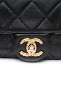 CHANEL Small Black Crystal Pearls Chain Lambskin Quilted Flap Bag