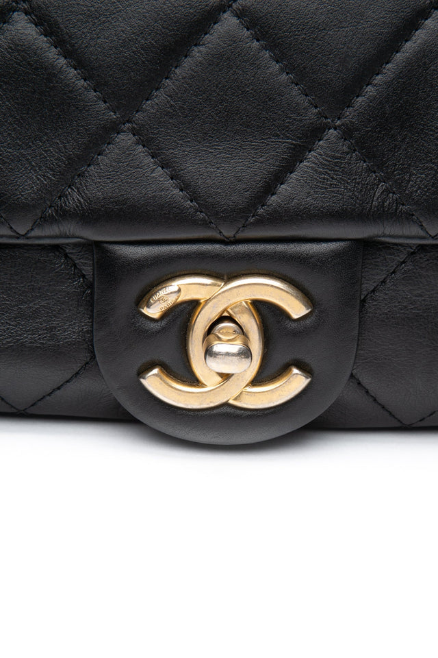 CHANEL Small Black Crystal Pearls Chain Lambskin Quilted Flap Bag