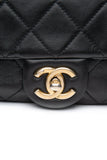 CHANEL Small Black Crystal Pearls Chain Lambskin Quilted Flap Bag
